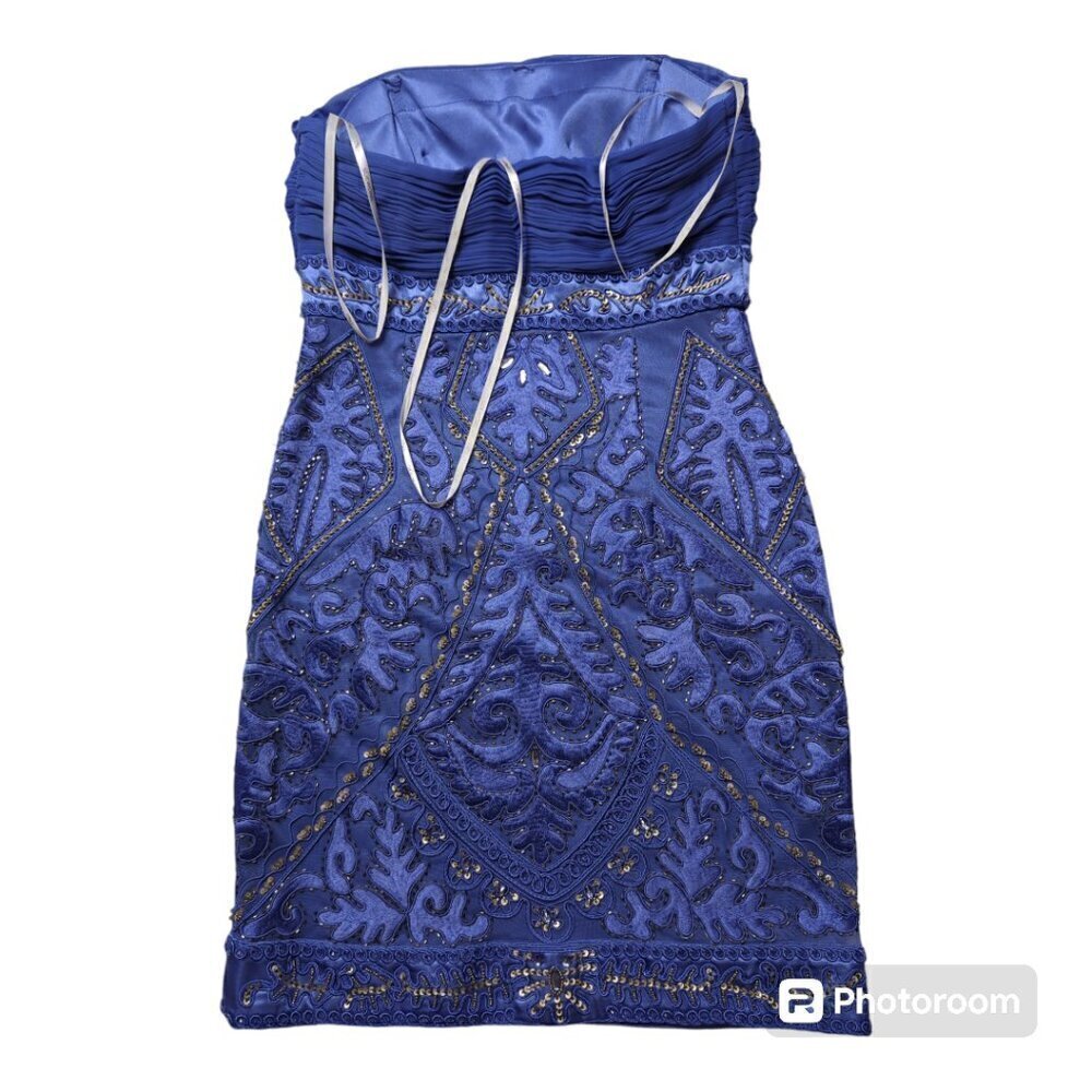 Sue Wong Nocturne Periwinkle Sequins Embellished Ruche Mini Dress Sz 6 - Picture 4 of 13